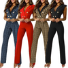 Women Color Matching Button V-Neck Sleeveless Houndstooth Jumpsuit