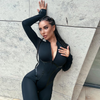 Women Fashion Athleisure Long Sleeve Zipper Tight Sports Jumpsuits