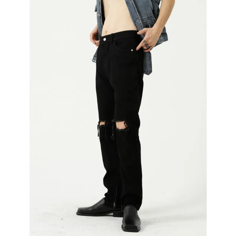 Men'S Fashion Ripped Slim Black Jeans