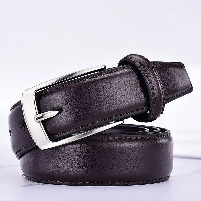 Men Fashion Casual Business Solid Color Versatile Genuine Leather Metal Buckle Belt