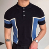 Men Fashion Patchwork Lapel Short Sleeve Knit Polo Shirt