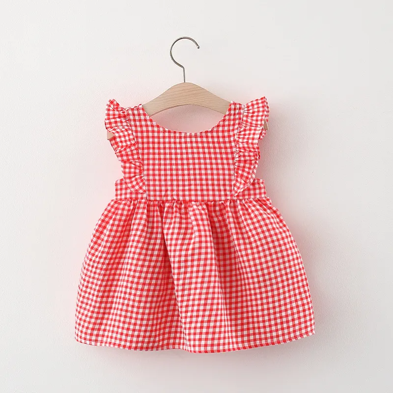 Toddlers Newborn Baby Fashion Girls Sleeveless Casual Basic Plaid Print Princess Dress