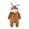 Kids Baby Boys Girls Autumn Winter Casual Cute Solid Color Rabbit Ears Fleeces Long Sleeve Hooded Bodysuit