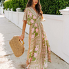 Women Fashion Bohemian Batwing Sleeve V-Neck Floral Print Maxi Dress