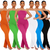 Women Fashion Slim Fit Solid Color Strapless Bubble Clothing Jumpsuit