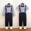 Kids Toddler Big Boys Spring Summer Autumn Fashion Casual British Style Bow Stripe Waistcoat Shirt Suspender Trousers Boys Party Clothing Set