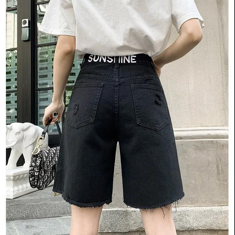 Women Fashion Loose Ripped High Waist Denim Shorts