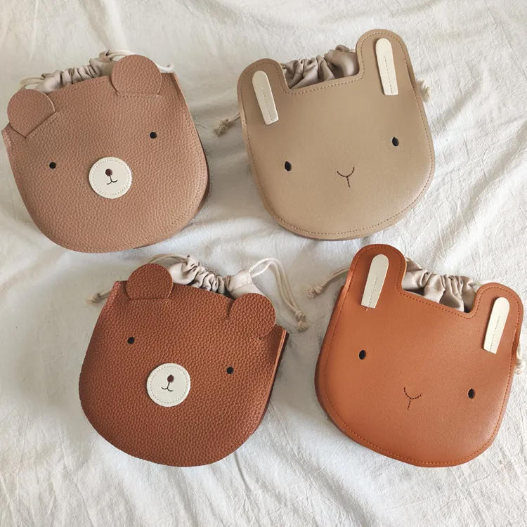 (Buy 1 Get 2) Kids Girls Fashion Sweet Cute Solid Color Cartoon Rabbit Bear Shape Drawstring Backpacks Bag