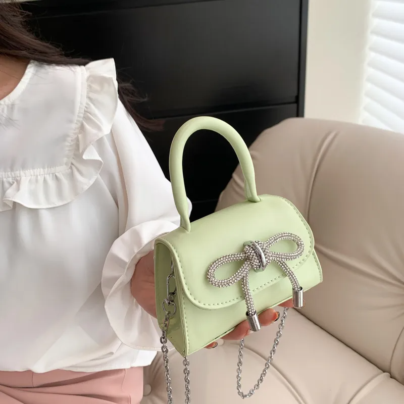 Kids Girls Fashion Sweet Cute Solid Color Bow Mini Flap Square Chain Handle Crossbody Bag