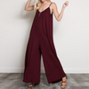 Solid Color Oversize V Neck Spaghetti Strap Wide-Leg Jumpsuits