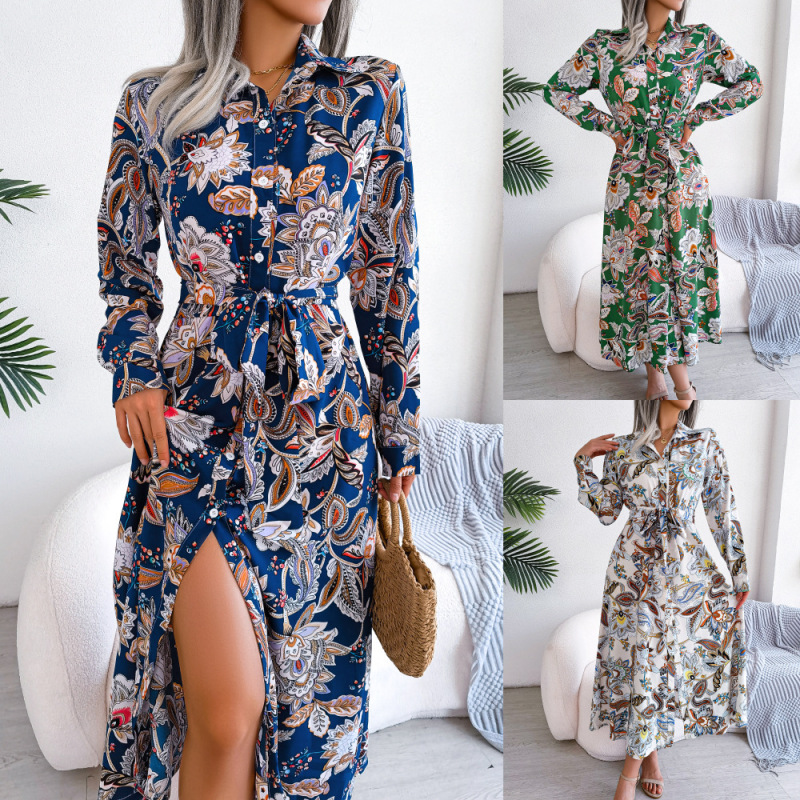 Women Ramadan /Eid Fashion Vintage Floral Print Lel Long Sleeve Dress