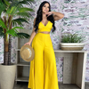 Women Fashion Summer Vacation Crop Top And Wide Leg Pants Two-Piece Solid Color Set