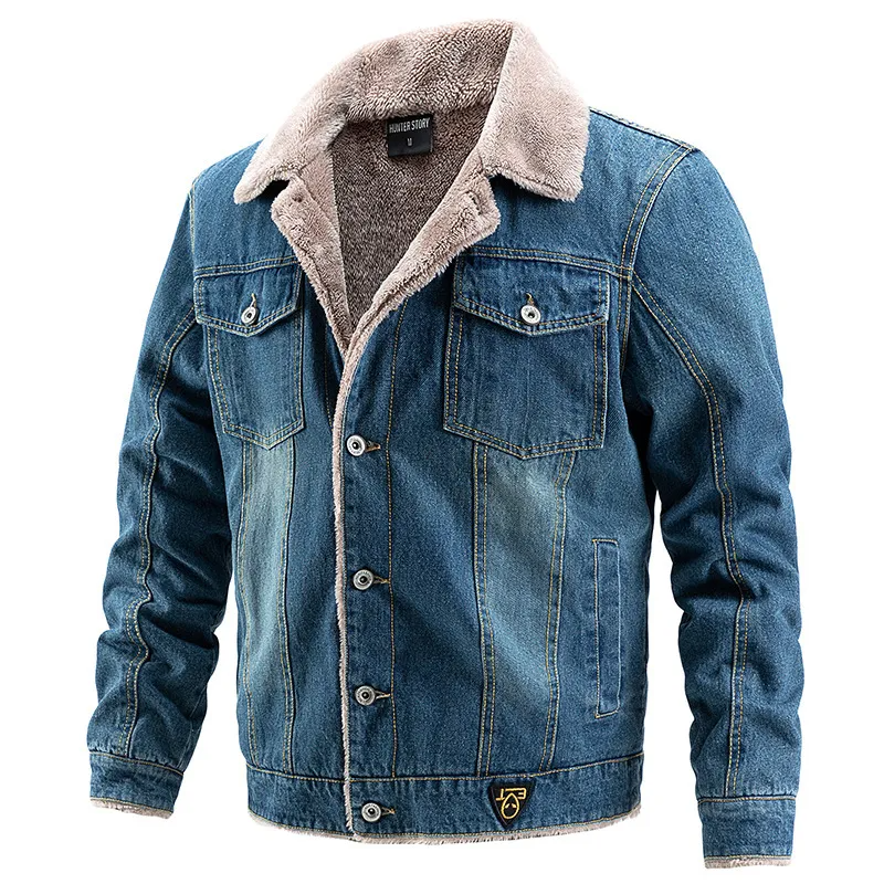 Men Autumn Winter Fashion Casual Simple Single-Breasted Lapel Button Denim Coat