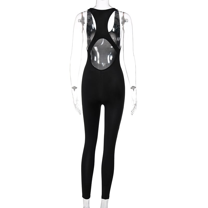 Women Sport Solid Color Backless Jumpsuits