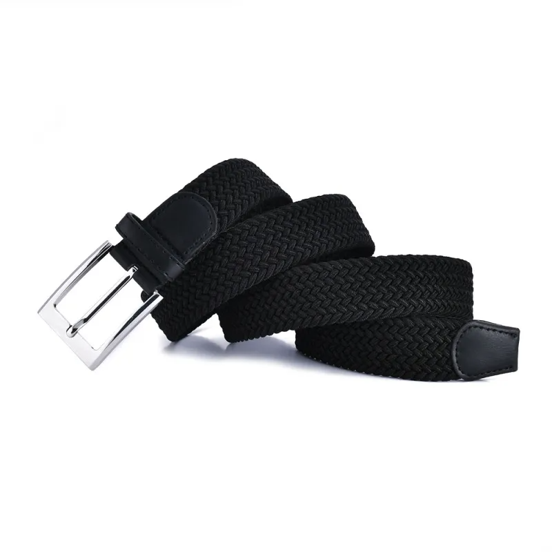 Men Fashion Casual Solid Color Versatile Canvas Woven Metal Buckle Belt