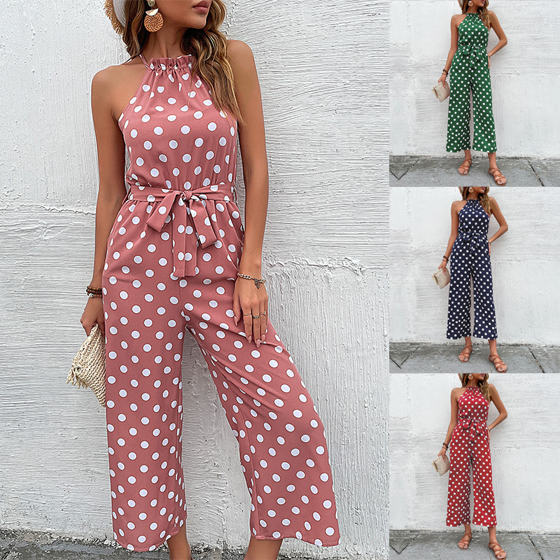 Women Loose Wide Leg Polka Dot Jumpsuit