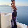 Women Elegant Summer Vacation Backless Halter Neck Floral Printing Sexy Drop Collar Boho Maxi Dress