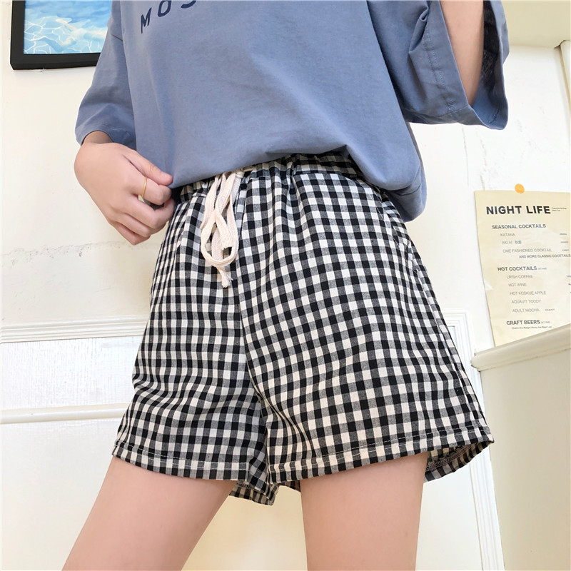 2 Pieces  Women'S Fashion Casual Plaid Loose Shorts