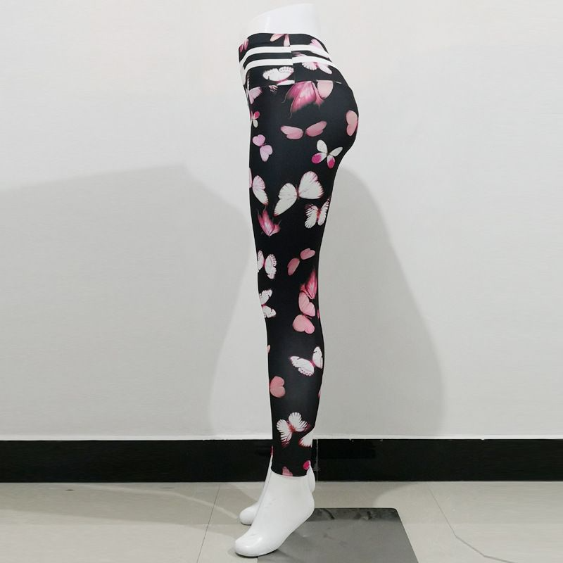 Multicolor Butterfly Print High-Waisted Sports Cropped Leggings Pants