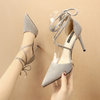 Women Fashion Sexy Suede Pointed Toe Cross Strap Bow Stiletto Pumps