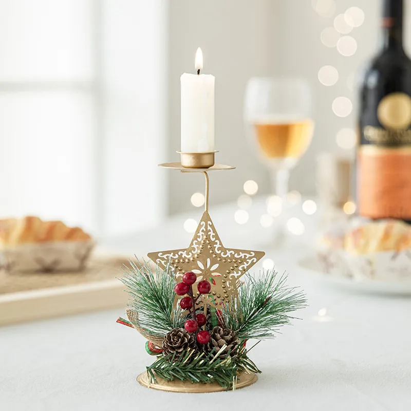 (Buy 1 Get 1) Simple Christmas Holiday Decorations Gold Iron Candlestick Desktop Ornaments