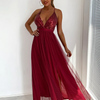 Elegant Women Fashion Sequin Decor Deep V Side Slit Mesh Maxi Party Evening Dress