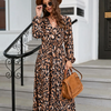 Ramadan /Eid Fashion Elegant Women V-Neck Slit Leopard Printed Dress