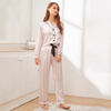 Spring Simple Ice Silk Pajamas Two-Piece Set Long-Sleeved Trousers Suit Casual Thin Ladies Simulation Silk Home Service