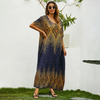 Women Ramadan /Eid Fashion Casual Printing Batwing Sleeve Long Loose Dress