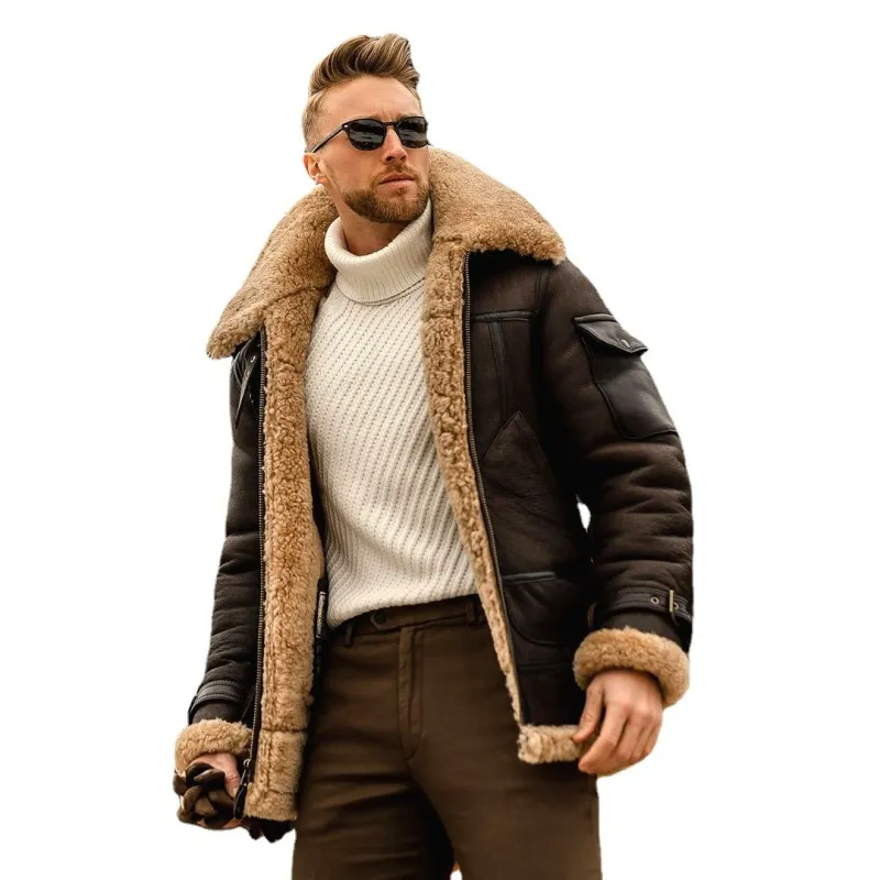 Men Autumn Winter Fashion Casual Simple Solid Color Frock Single-Breasted Large Lapel Zipper Plus Size Jacket Coat