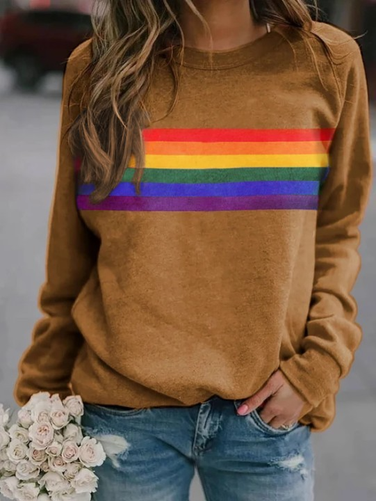 Fashion Women'S Multicolor Stripe Printed Round Neck Pullover Long Sleeve Sweatshirt