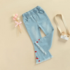 Children Kids Baby Fashion Girls Embroidered Denim Flared Pants