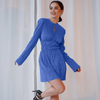 Women Fashion Sexy Creased Hollow Long Sleeve Mini Dress