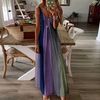 Women'S Fashion Boho Gradient Rainbow Color Printed Slip Casual Maxi Dress