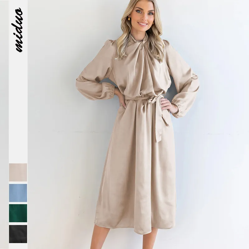 Women Fashion Solid Color Long Sleeve Dress