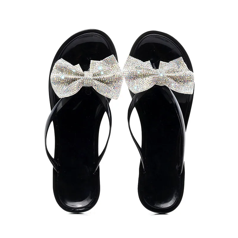 Women Bow Rhinestone Flip-Flop Slippers Shoes