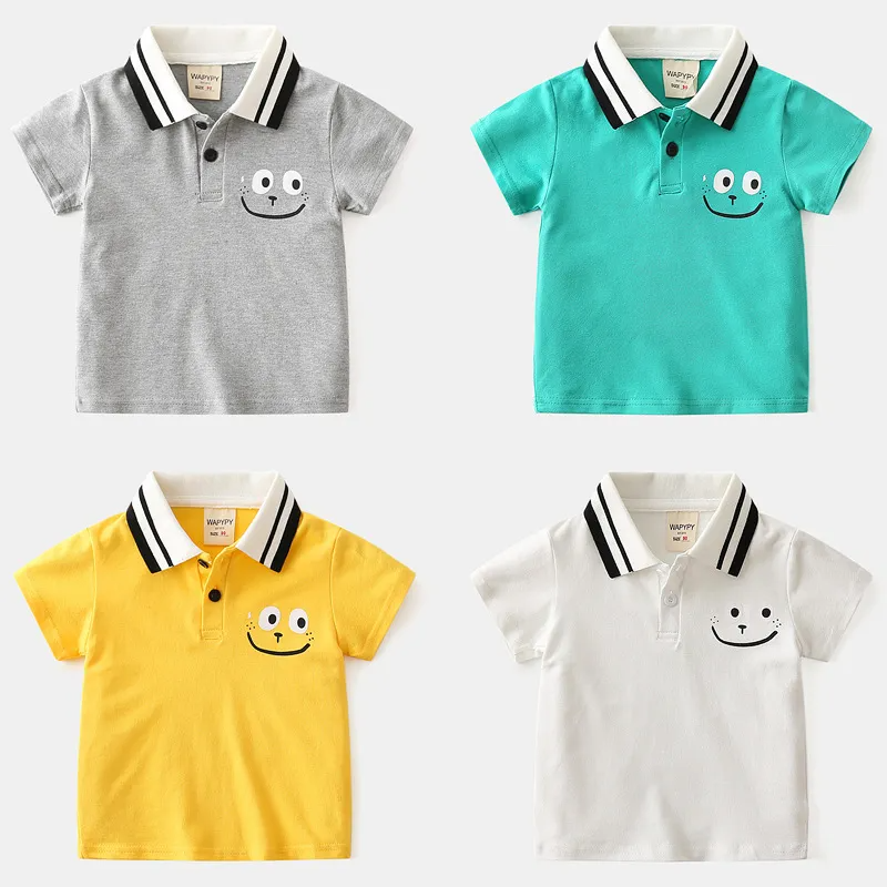 Children Kids Baby Fashion Boys Short Sleeve Cute Smile Print Lapel Casual Basic T-Shirt