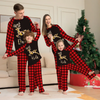 Christmas Cartoon Fashion Elk Plaid Print Round Neck Long Sleeve Parent-Child Pajamas Set