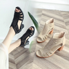 Women Fashion Sexy Hollow Peep Toe Rhinestone Chunky Heel Sandals