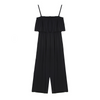 Women Solid Color Ruffle Sling Waist Casual Wide Leg Jumpsuit