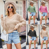 Women Fashion Sexy V-Neck Hollow-Out Diamond Knitted Sweater