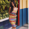 Women Fashion Sexy Tie Dye Printing Spaghetti Strap Dress