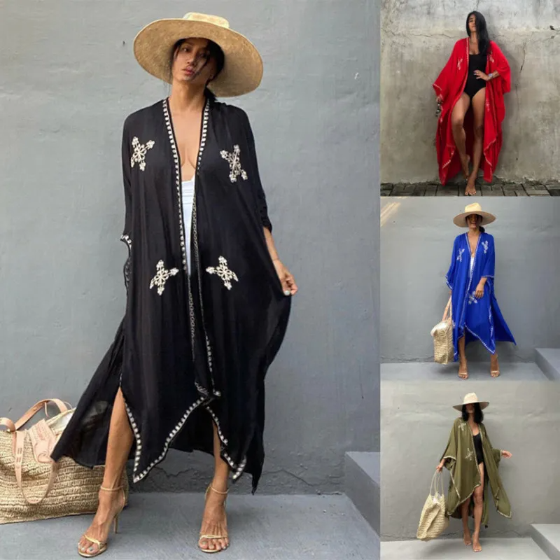 Women Fashion Sexy Embroidered Cardigan Swimwear Cover-Ups