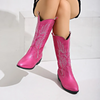 Women Fashion Plus Size V-Mouth Embroidery Pointed Toe Mid-Calf Boots