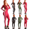 Athleisure Women Long Sleeves Zipper Solid Color Jumpsuit