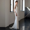 Evening Dress Women Simple V-Neck Slim Bride Wedding Fishtail Dress