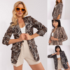 Women Fashion Casual British Style Leopard Snake Print Long Sleeve Suit Jacket Blazers