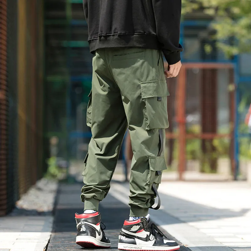 Men Fashion Casual Versatil Solid Color Multi Pocket Cargo Jogger Pants