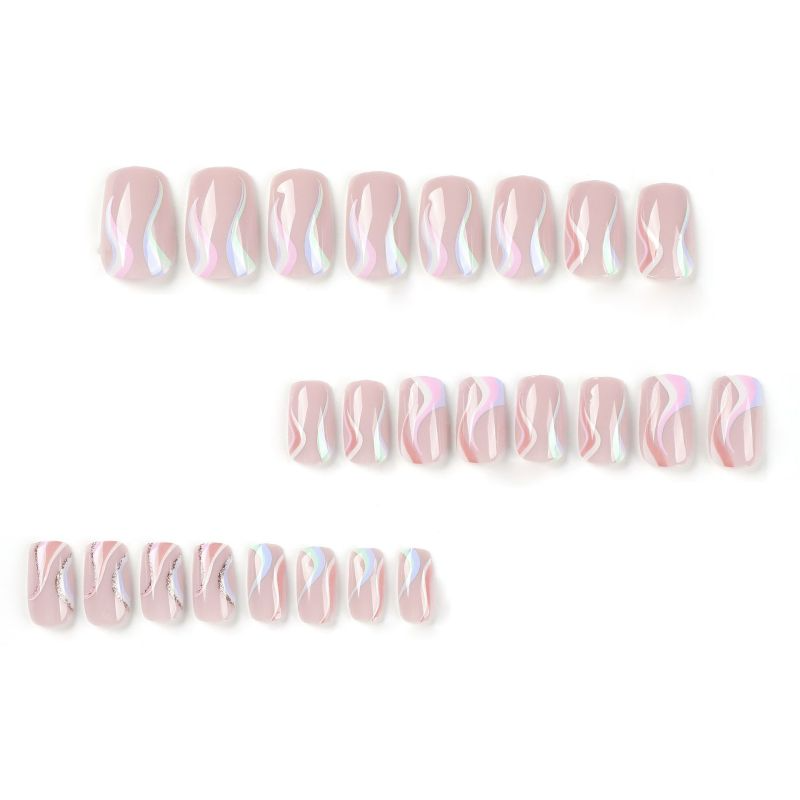 ( Buy 1 Get 2 ) Women Fashion Multicolor Wave Glitter Line Wearable False Nails