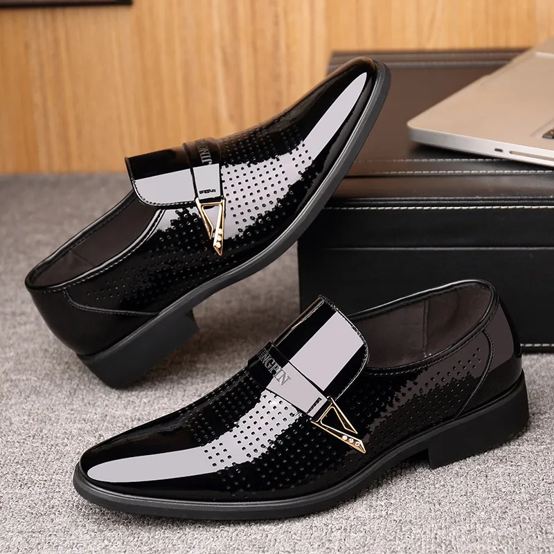 Men'S Fashion Pointed Toe Hollow Breathable Pu Leather Shoes